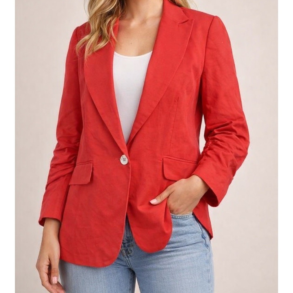 Limited Linen Blazer Jacket Women XL  Bright Red Career Office Preppy NWOT